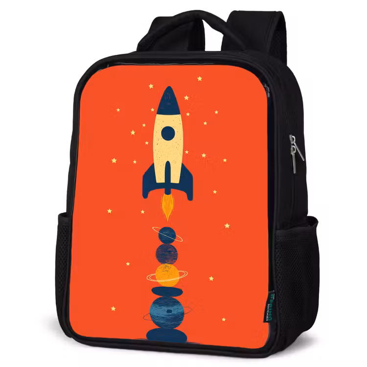 Kids backpack - Black - Rocket - Planets - Red — 6