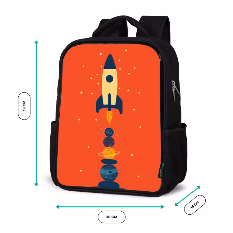 Kids backpack - Black - Rocket - Planets - Red — 8