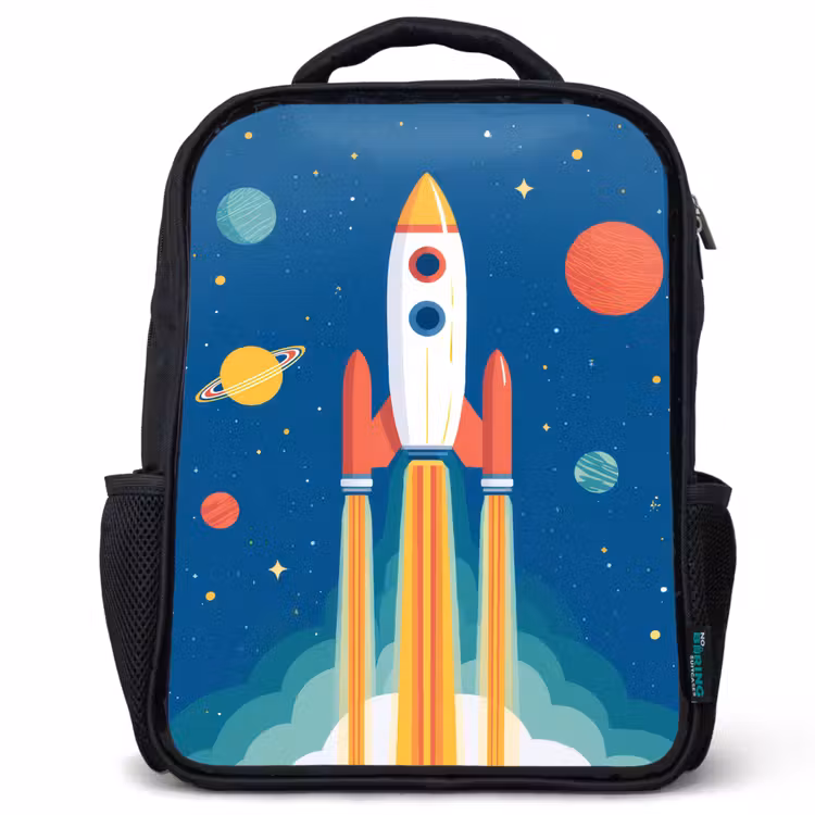 Kids backpack - Black - Rocket - Planets - Space — 1