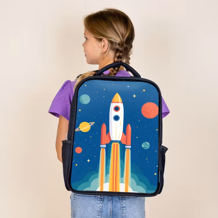 Kids backpack - Black - Rocket - Planets - Space — 4