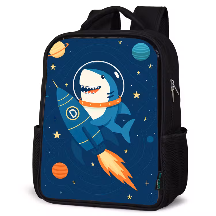 Kids backpack - Black - Rocket - Shark - Space — 6