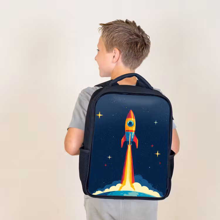 Kids backpack - Black - Rocket - Smoke clouds - Space — 2