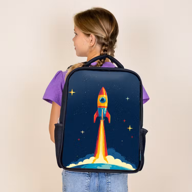 Kids backpack - Black - Rocket - Smoke clouds - Space — 4