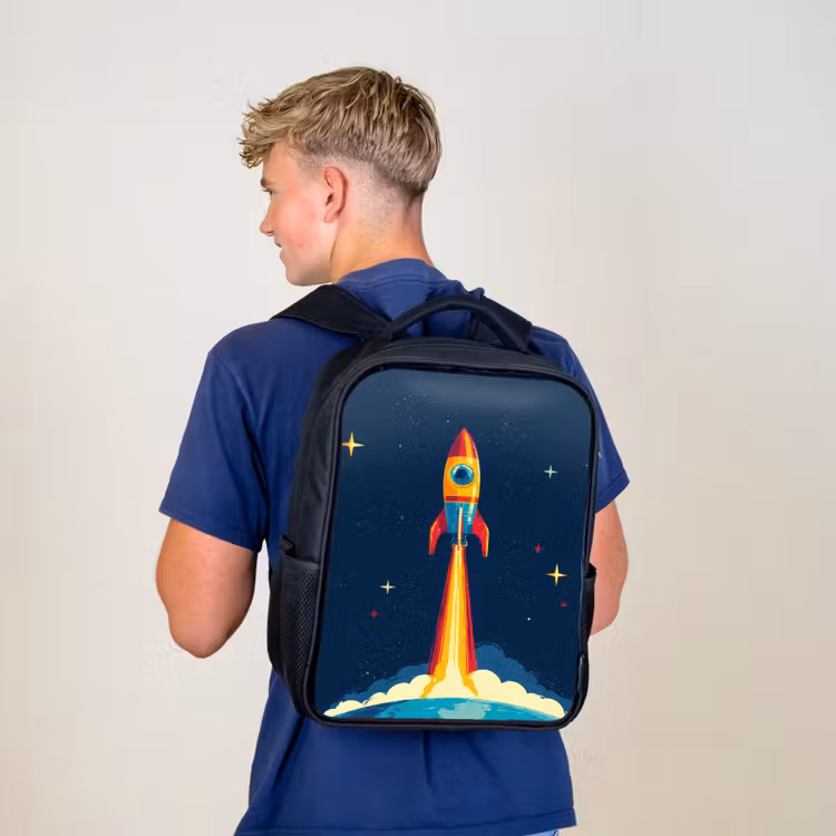 Kids backpack - Black - Rocket - Smoke clouds - Space — 5