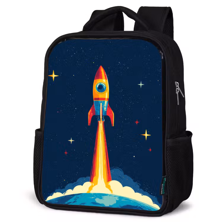 Kids backpack - Black - Rocket - Smoke clouds - Space — 6