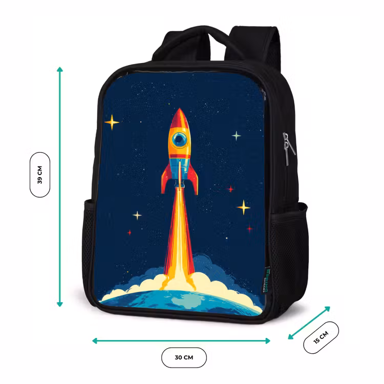 Kids backpack - Black - Rocket - Smoke clouds - Space — 8