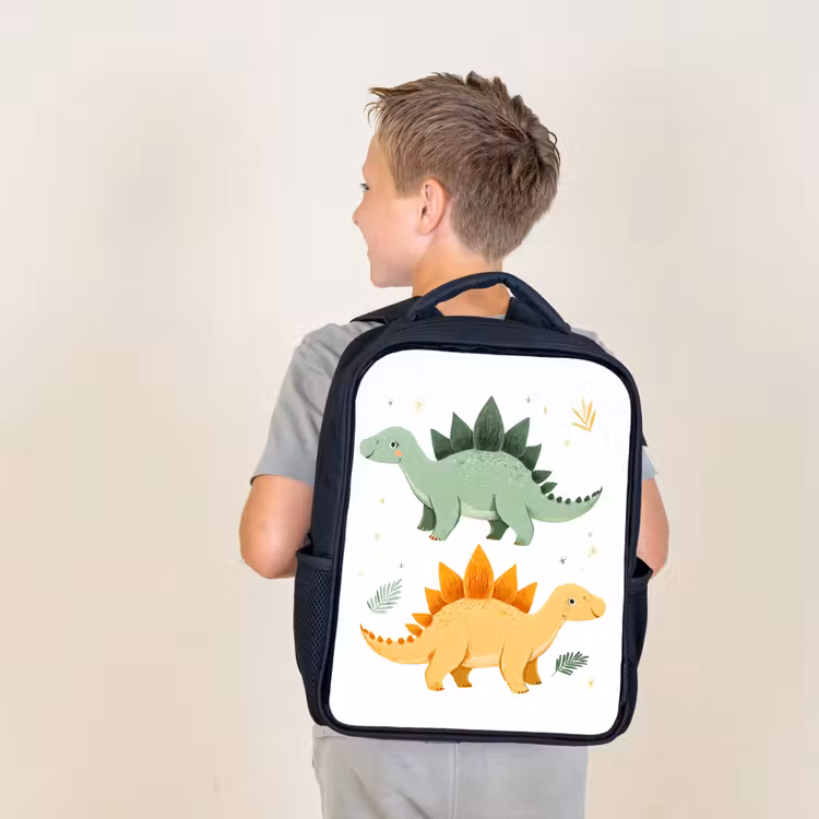 Kids backpack - Black - Stars - Stegosaurs - Leaves - Green — 2