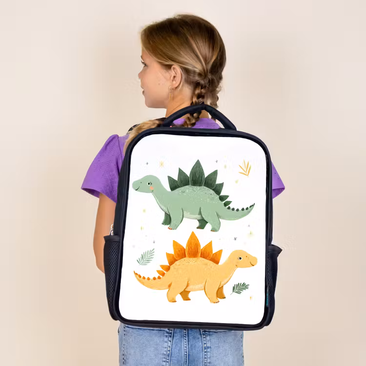 Kids backpack - Black - Stars - Stegosaurs - Leaves - Green — 4
