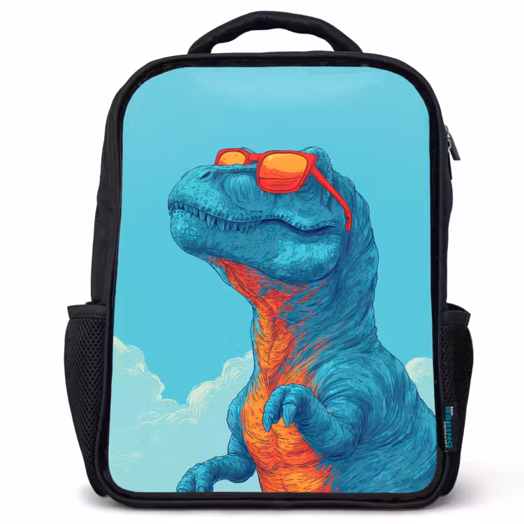 Kids backpack - Black - T-Rex - Blue - Clouds - Sunglasses — 1
