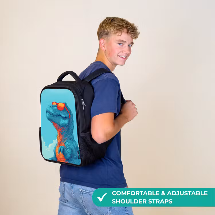 Kids backpack - Black - T-Rex - Blue - Clouds - Sunglasses — 11