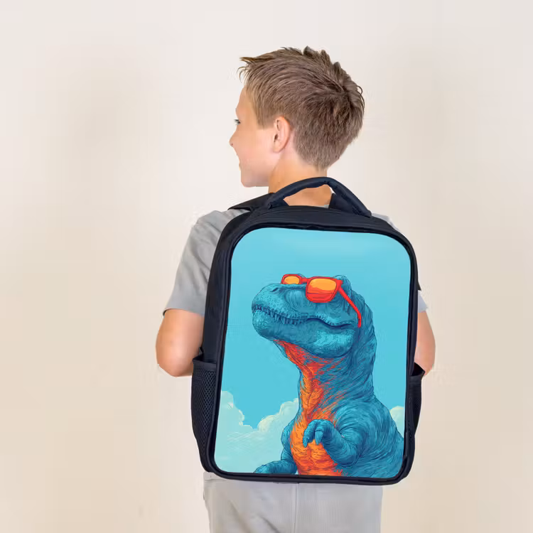 Kids backpack - Black - T-Rex - Blue - Clouds - Sunglasses — 2