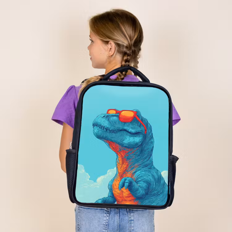 Kids backpack - Black - T-Rex - Blue - Clouds - Sunglasses — 4