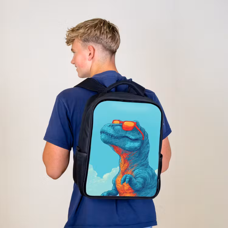 Kids backpack - Black - T-Rex - Blue - Clouds - Sunglasses — 5