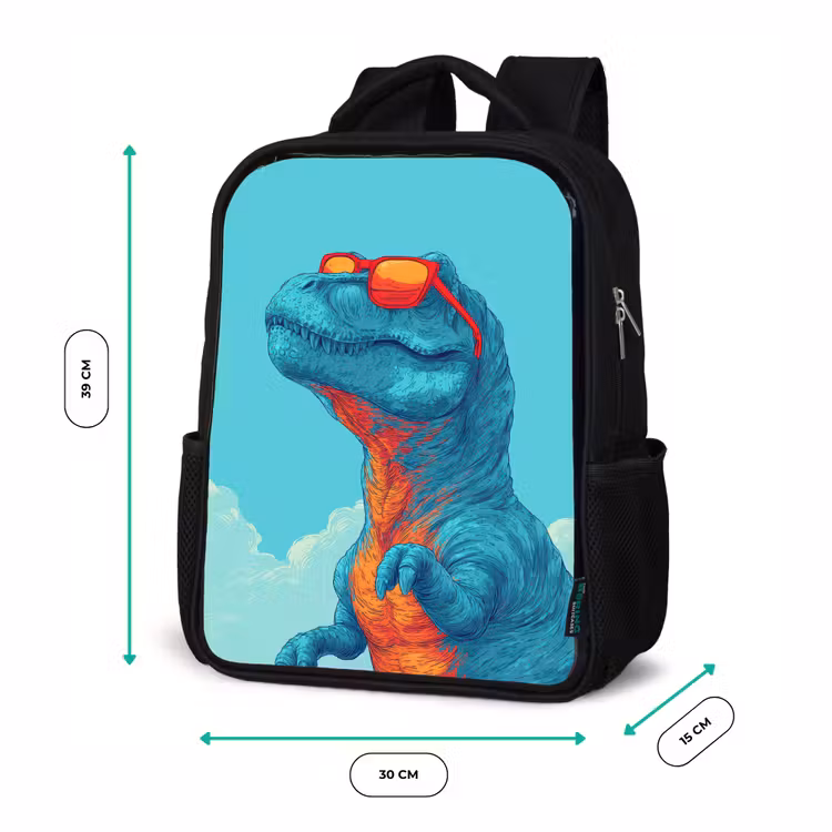 Kids backpack - Black - T-Rex - Blue - Clouds - Sunglasses — 8