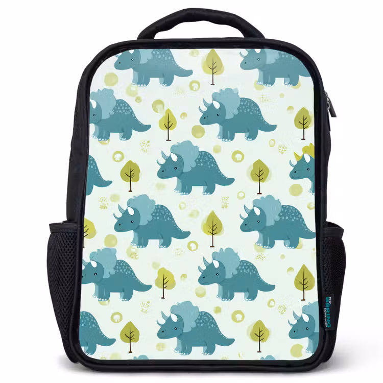 Kids backpack - Black - Triceratop - Blue - Dots - Trees — 1