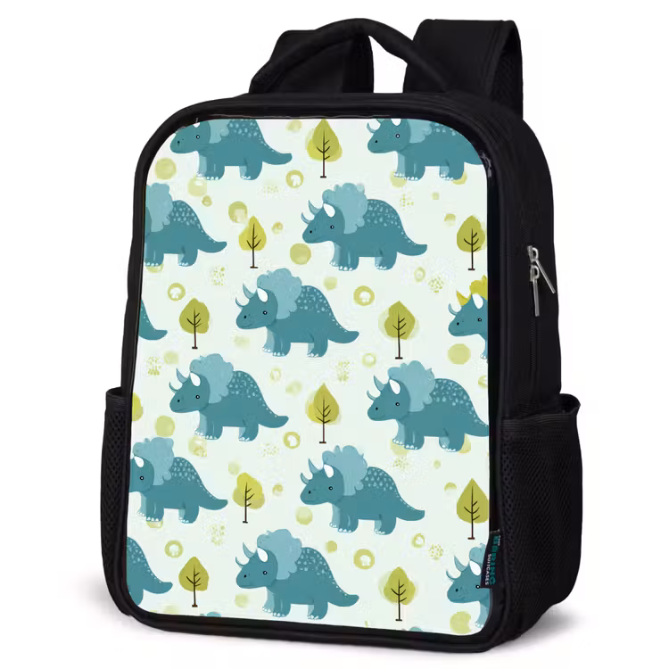 Kids backpack - Black - Triceratop - Blue - Dots - Trees — 6