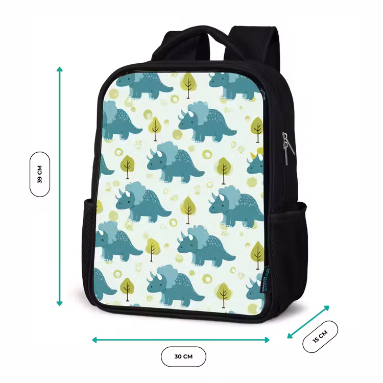Kids backpack - Black - Triceratop - Blue - Dots - Trees — 8