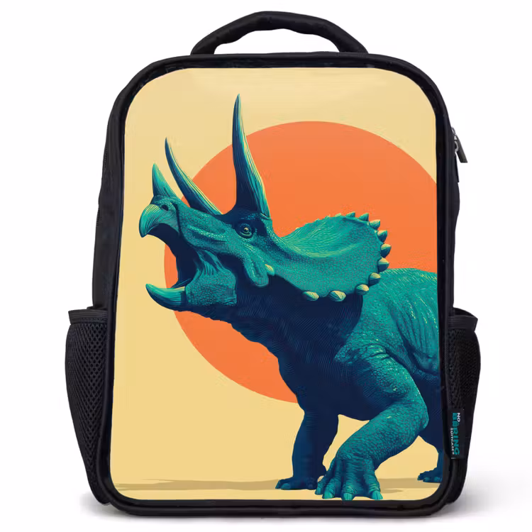 Kids backpack - Black - Triceratops - Circle - Orange - Horns — 1