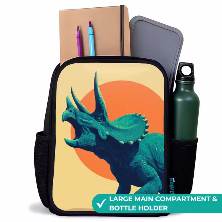Kids backpack - Black - Triceratops - Circle - Orange - Horns — 10