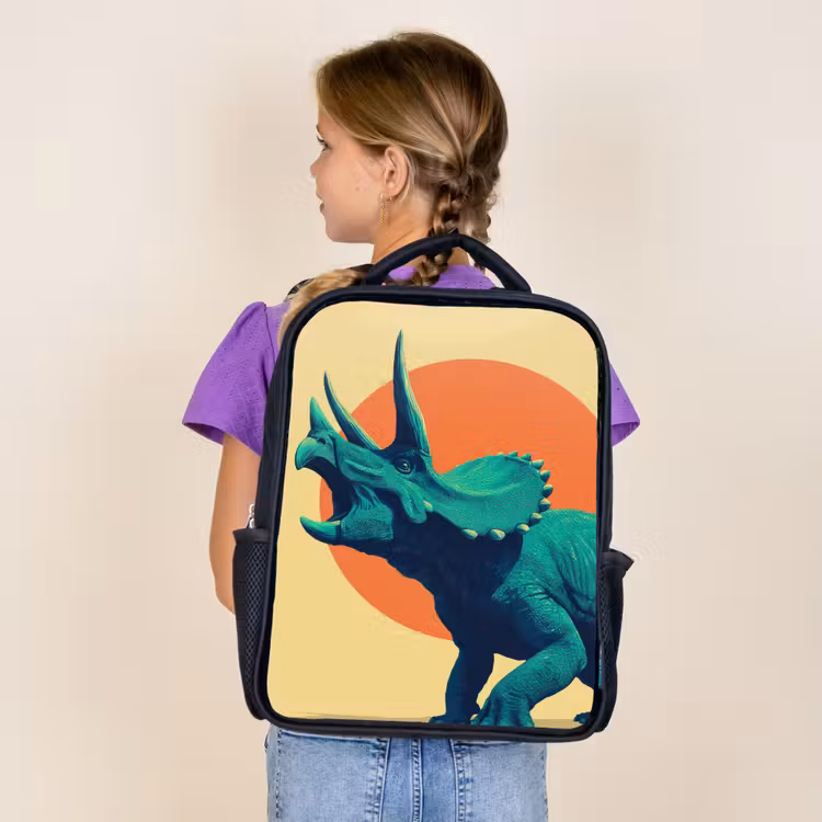 Kids backpack - Black - Triceratops - Circle - Orange - Horns — 4