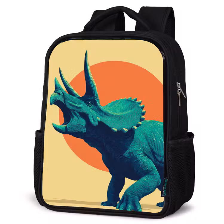 Kids backpack - Black - Triceratops - Circle - Orange - Horns — 6