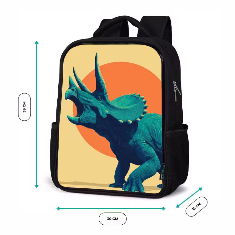 Kids backpack - Black - Triceratops - Circle - Orange - Horns — 8