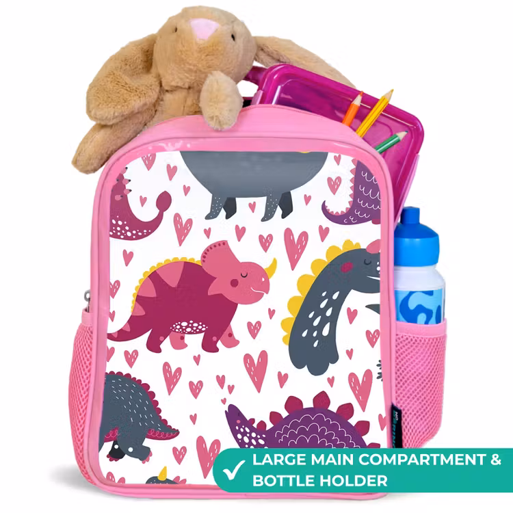 Kids backpack - Pink - Dino - Heart - Patterns - Pink - Girls - Dinosaur — 2