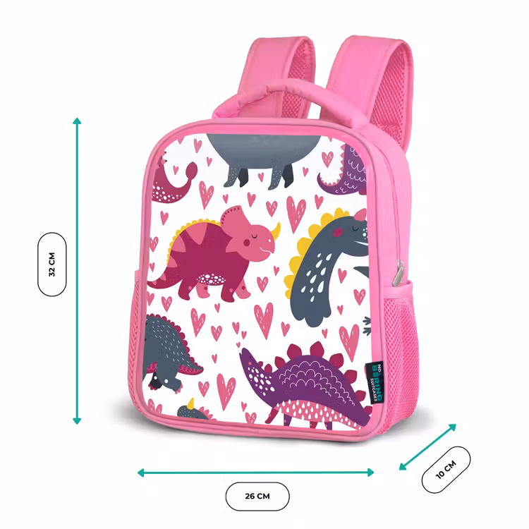 Kids backpack - Pink - Dino - Heart - Patterns - Pink - Girls - Dinosaur — 3