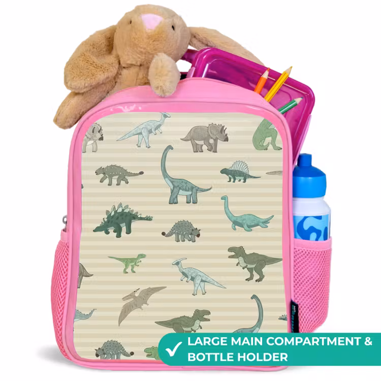 Kids backpack - Pink - Dino - Pattern - Stripes - Green — 2