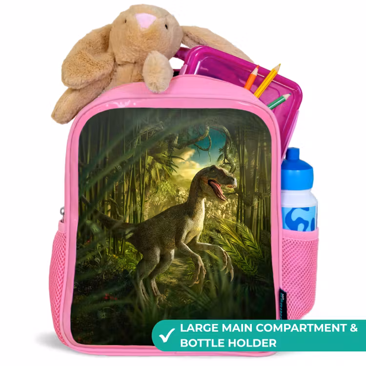 Kids backpack - Pink - Dinosaur - Plants - Green - Illustration - Kids - Boys — 2