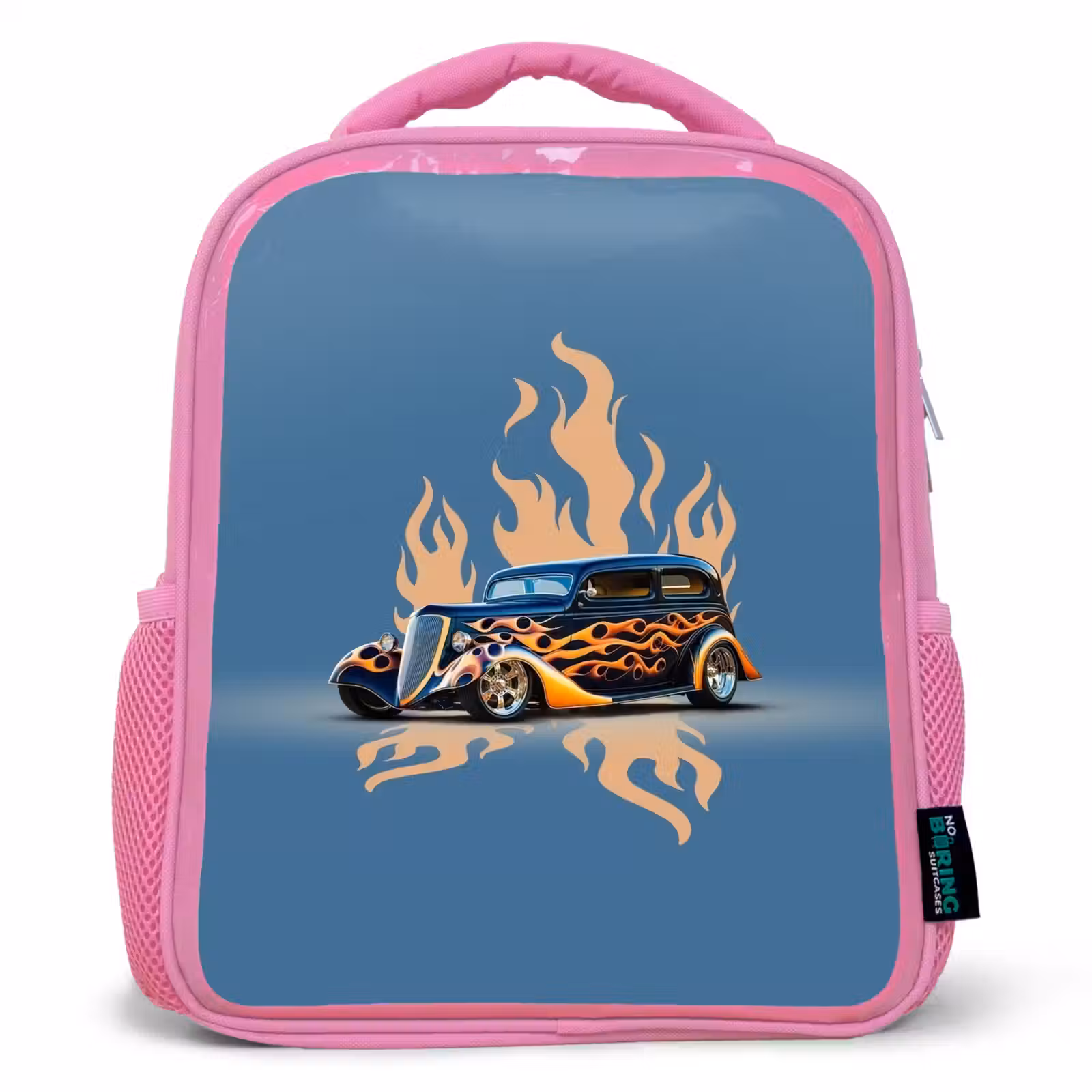 Kids backpack - Pink - Black car with beige flames — 1