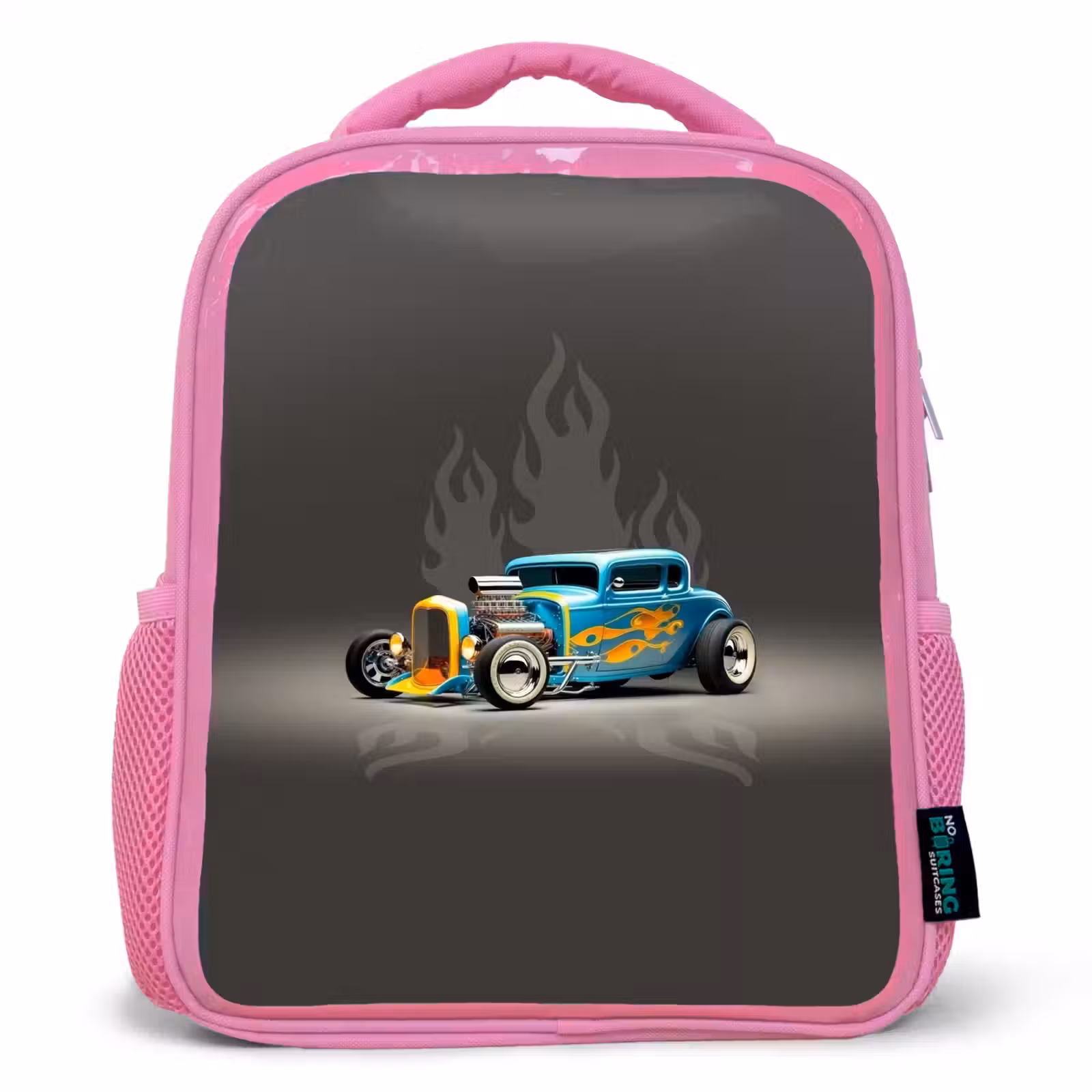 Kids backpack - Pink - Blue car with gray flames — 1