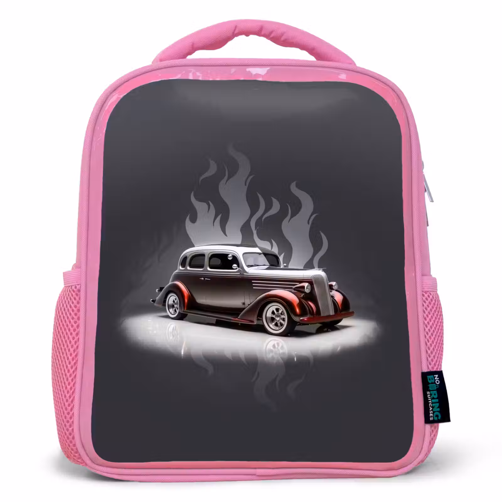 Kids backpack - Pink - Gray car with gray flames — 1