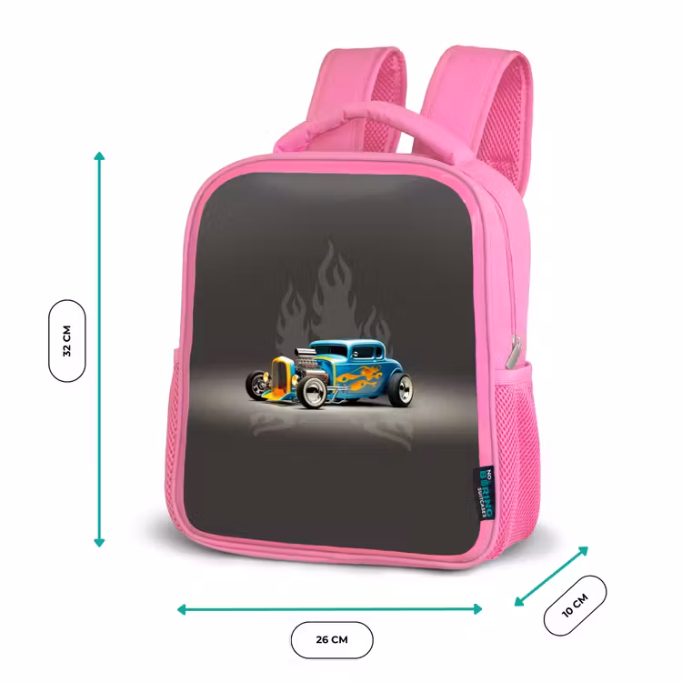 Kids backpack - Pink - Blue car with gray flames — 3