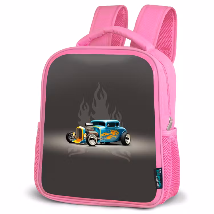 Kids backpack - Pink - Blue car with gray flames — 4
