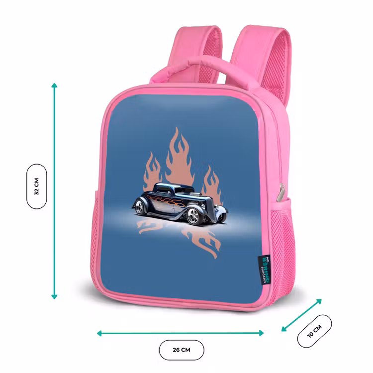 Kids backpack - Pink - Blue car with pink flames — 3