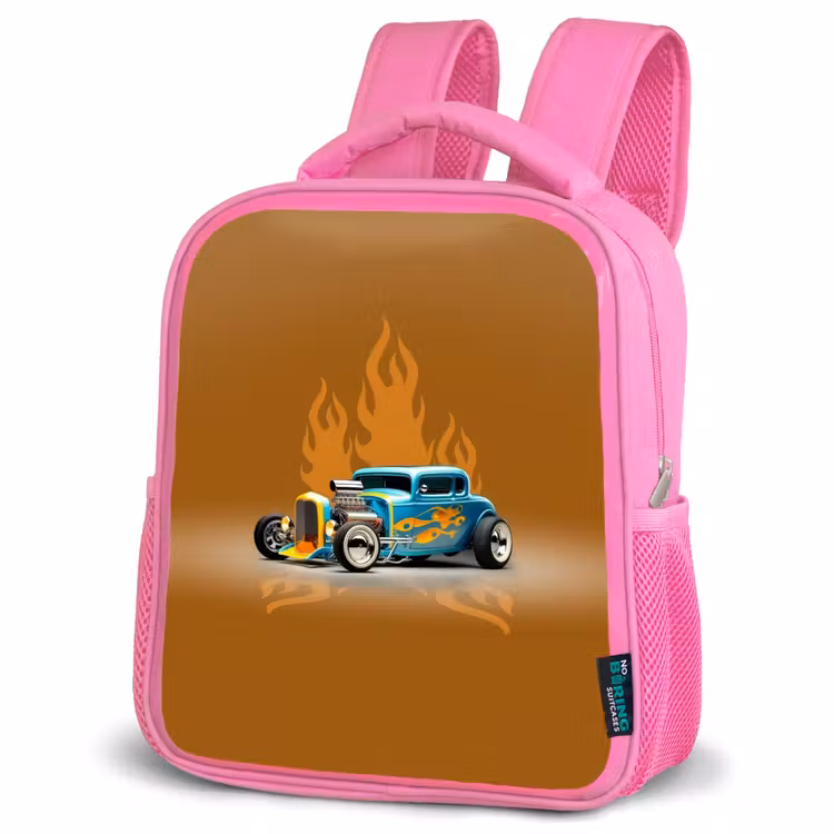 Kids backpack - Pink - Blue car with yellow flames — 4