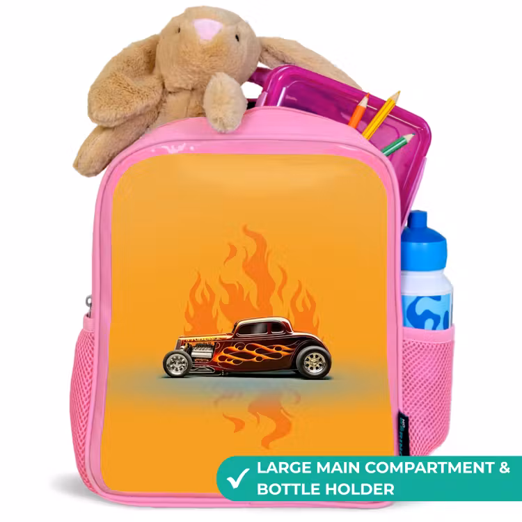 Kids backpack - Pink - Brown car with yellow flames — 2