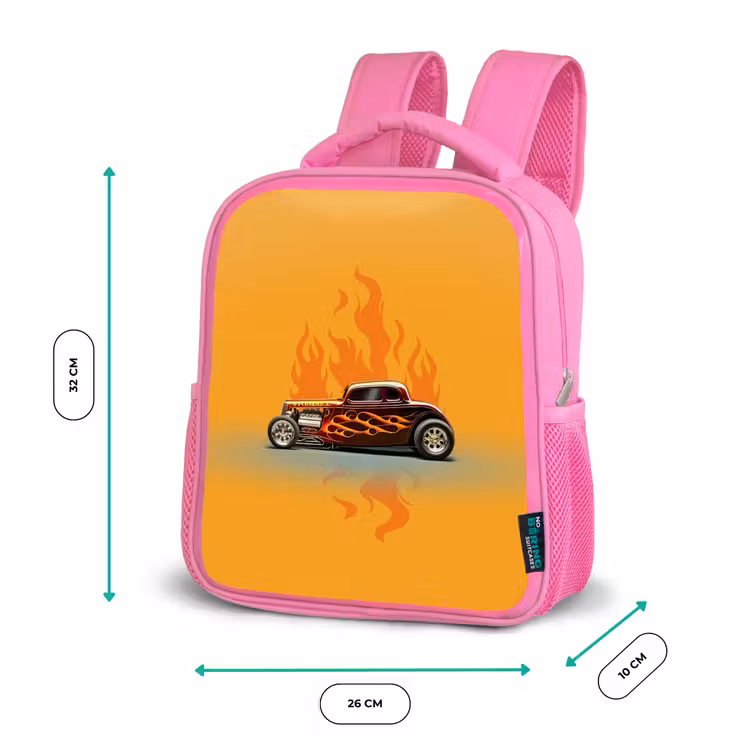 Kids backpack - Pink - Brown car with yellow flames — 3