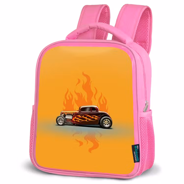 Kids backpack - Pink - Brown car with yellow flames — 4