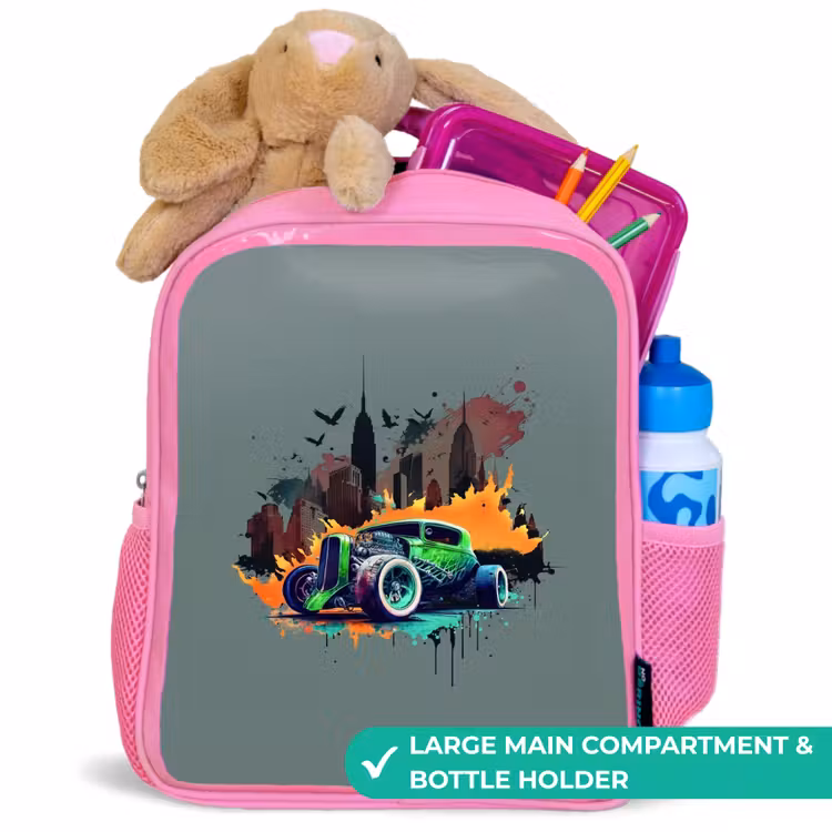 Kids backpack - Pink - Car in ghost town — 2