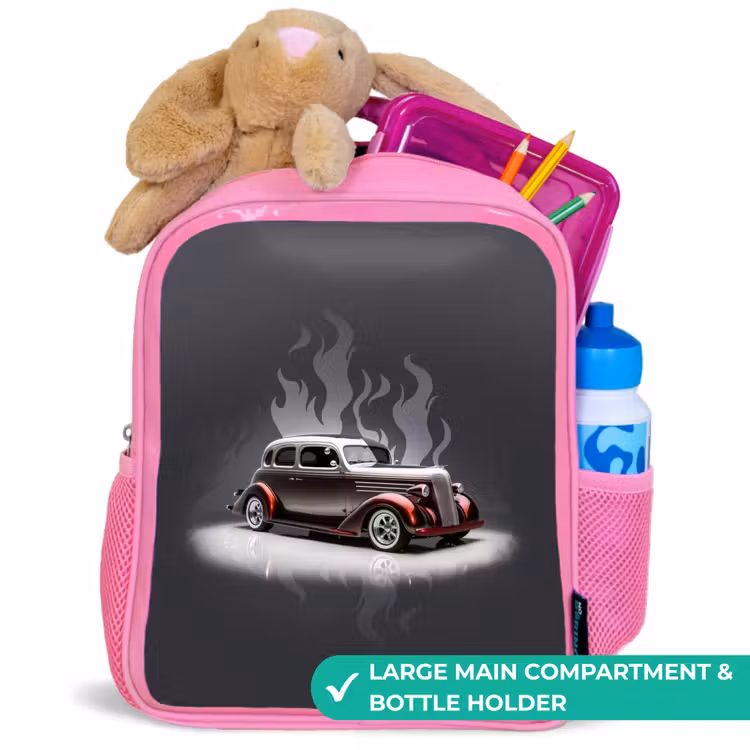 Kids backpack - Pink - Gray car with gray flames — 2