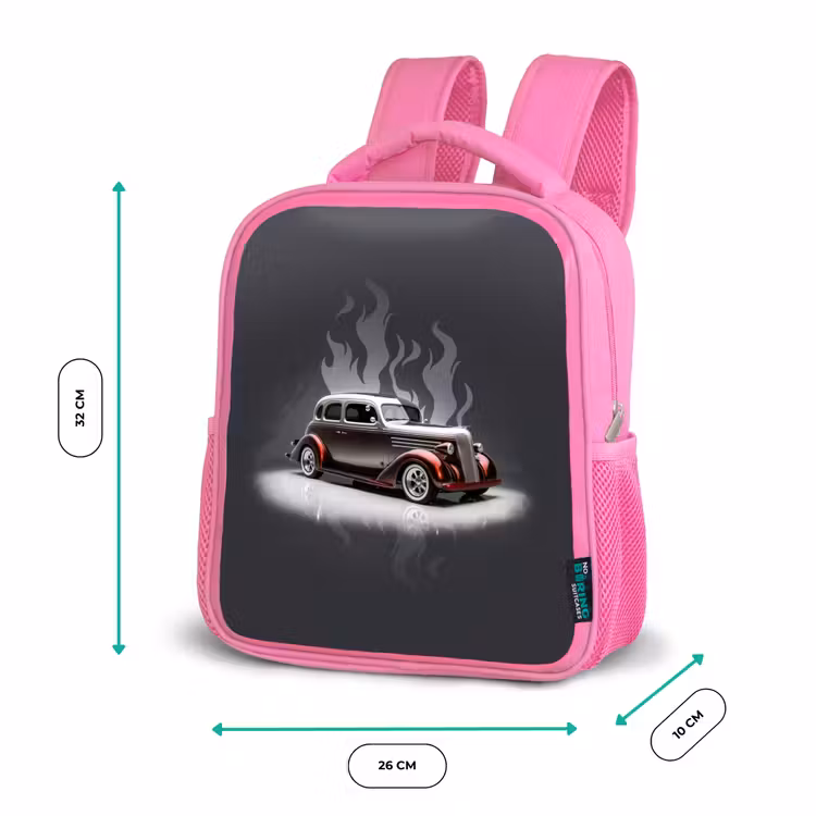 Kids backpack - Pink - Gray car with gray flames — 3