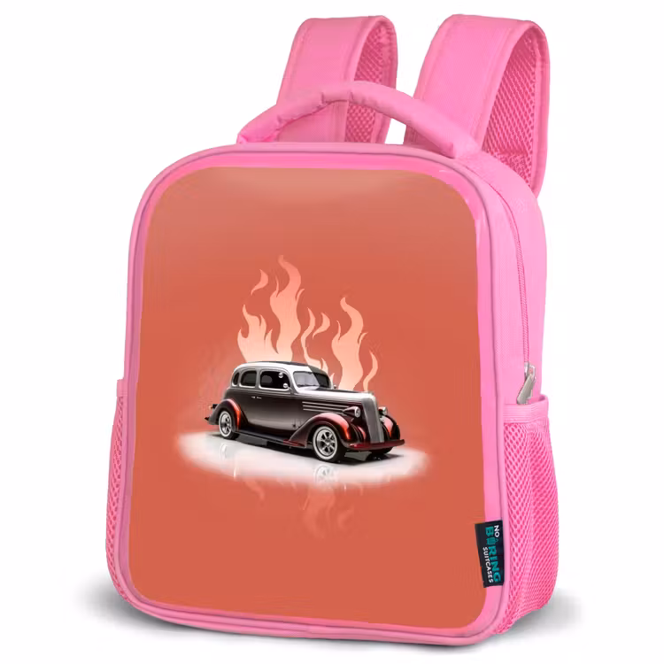 Kids backpack - Pink - Gray car with pink flames — 4