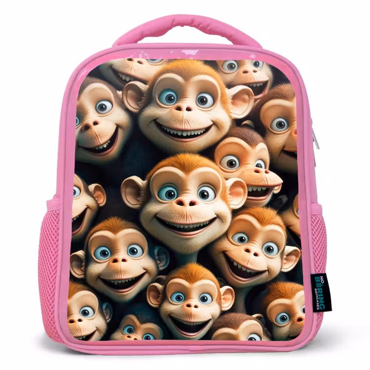 Kids backpack - Pink - Monkey Strokes — 1
