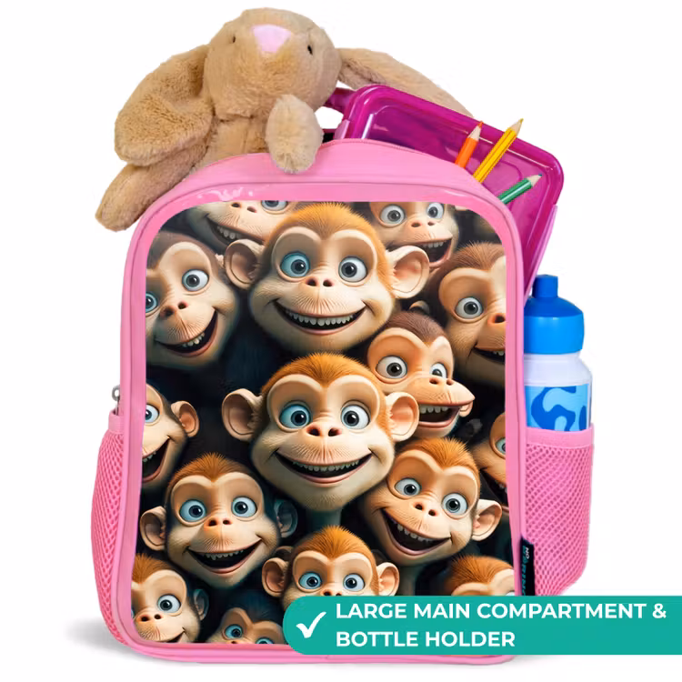 Kids backpack - Pink - Monkey Strokes — 2