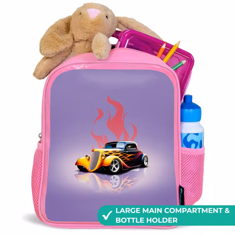 Kids backpack - Pink - Yellow car with pink flames — 2