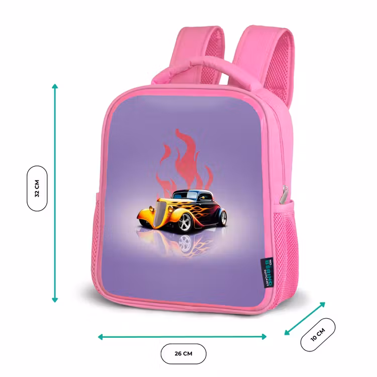 Kids backpack - Pink - Yellow car with pink flames — 3