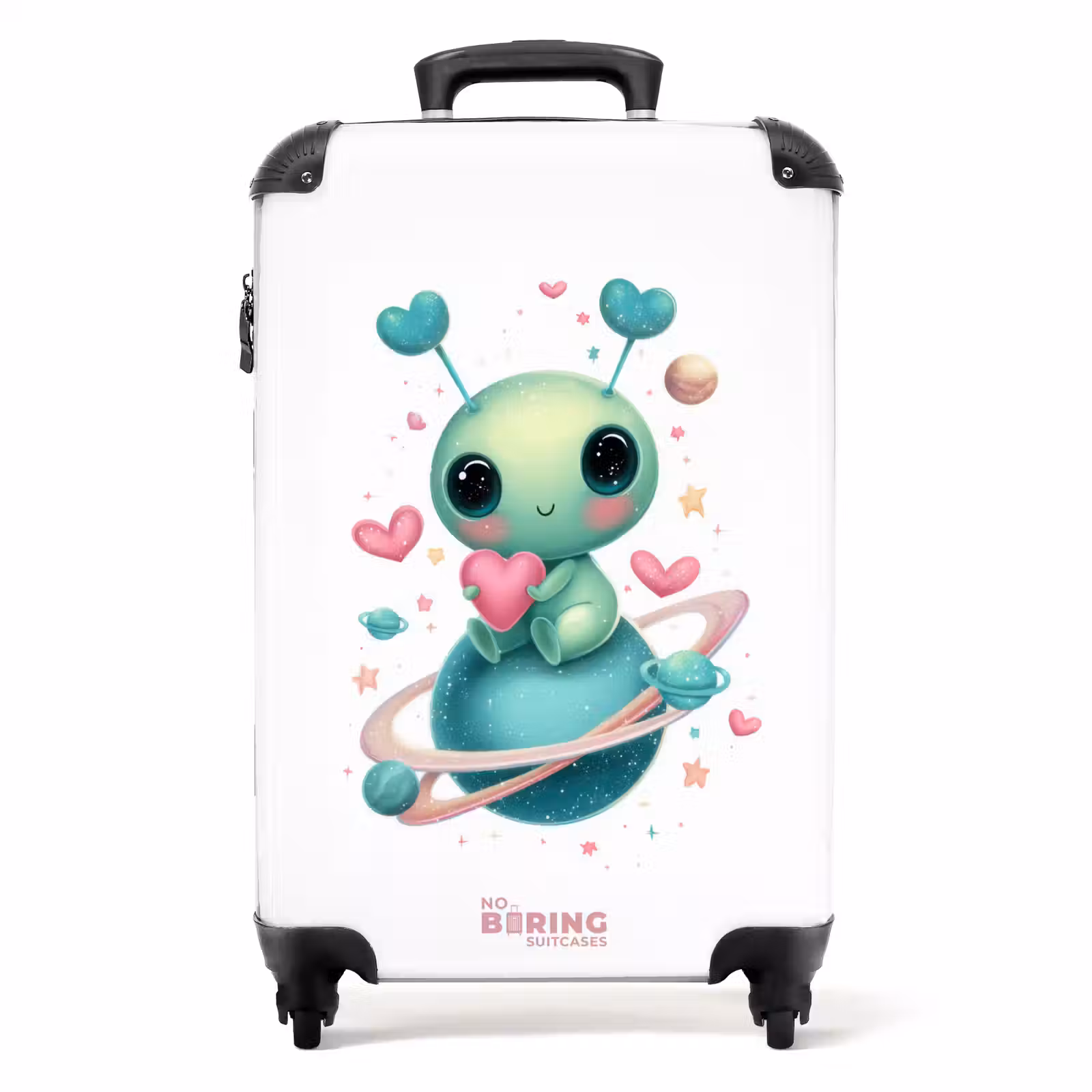 Suitcase - Alien holding a heart on a planet — 1