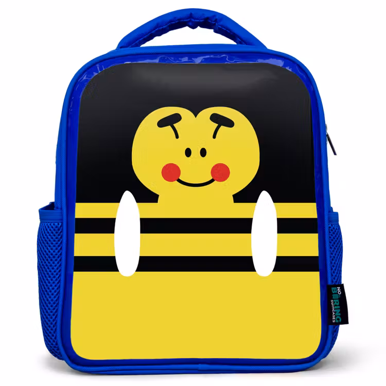 Kids backpack - Blue - Animal portrait - bee - yellow — 1